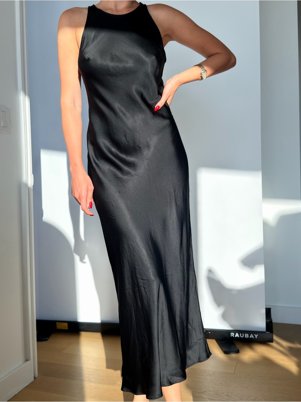 Elegant Black Maxi Slip Dress with Sleek Silhouette